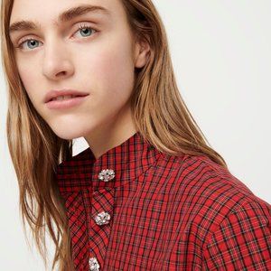 Jeweled button popover tunic red checkered plaid